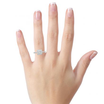 Lab Grown Diamond Halo Engagement Ring Princess 1.00 ct. tw. (E-F, VS1-VS2) IGI Certified 14K White Gold 4-Prong