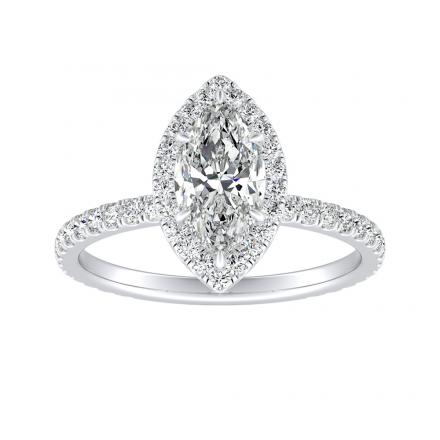 Lab Grown Diamond Halo Engagement Ring Marquise 1.00 ct. tw. (E-F, VS1-VS2) IGI Certified 14K White Gold 4-Prong