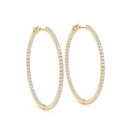 Natural Diamond Round Shared Inside Out Hoop Earrings in 14K Yellow Gold 1.50 ct. tw. (H-I, SI1-SI2), 1.3 Inch