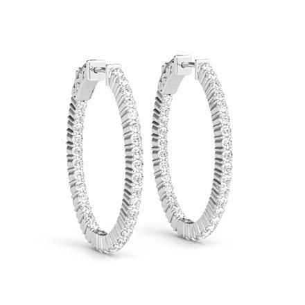 Natural Diamond Inside Out Oval Shaped Hoop Earrings in 14K White Gold 3.60 ct. tw. (H-I, SI1-SI2), 0.9 Inch