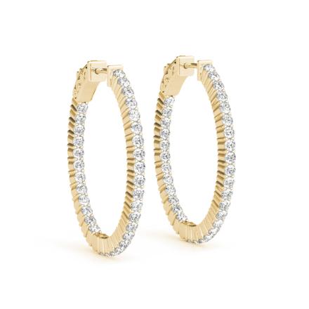 Natural Diamond Inside Out Oval Shaped Hoop Earrings in 14K Yellow Gold 4.50 ct. tw. (H-I, SI1-SI2), 0.9 Inch
