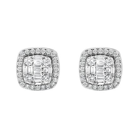 Cushion Shaped Lab Diamond Unique Cluster Stud Earrings (0.94 ct. tw.)