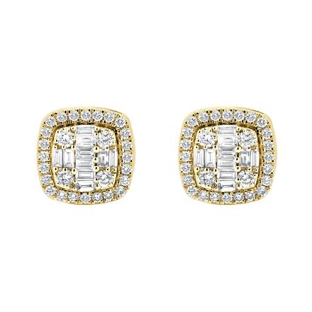 Cushion Shaped Lab Diamond Unique Cluster Stud Earrings (0.94 ct. tw.)