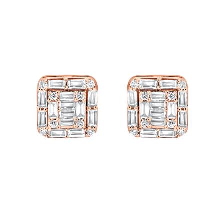 Square Shaped Baguette Lab Diamond Cluster Stud Earrings (1.29 ct. tw.)