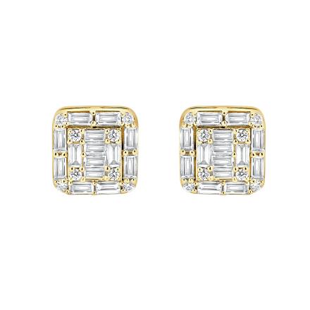 Square Shaped Baguette Lab Diamond Cluster Stud Earrings (1.29 ct. tw.)