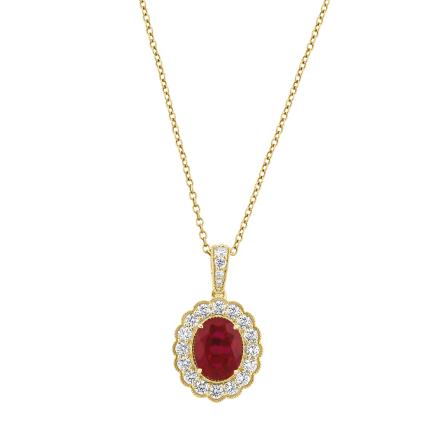Oval Lab Grown Ruby Milgrain Floral Halo Pendant (3.15 ct. tw., 9x7mm)