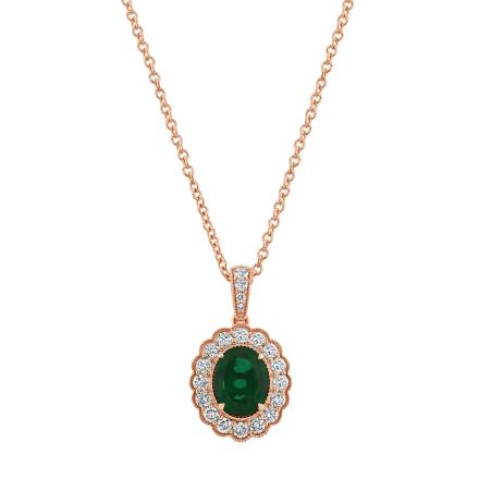 Oval Lab Grown Green Emerald Milgrain Floral Halo Pendant (2.30 ct. tw., 9x7mm)