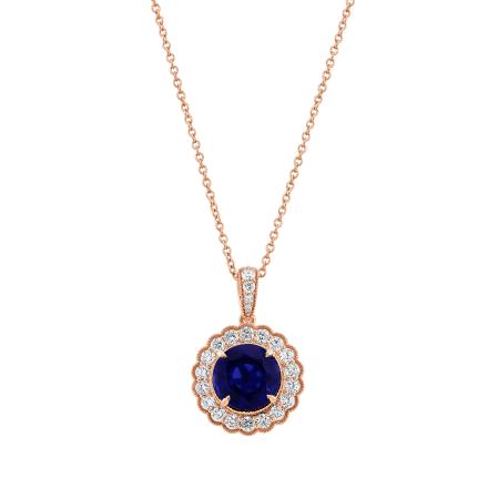 Round Lab Grown Blue Sapphire Milgrain Floral Halo Pendant (4.55 ct. tw., 9mm)