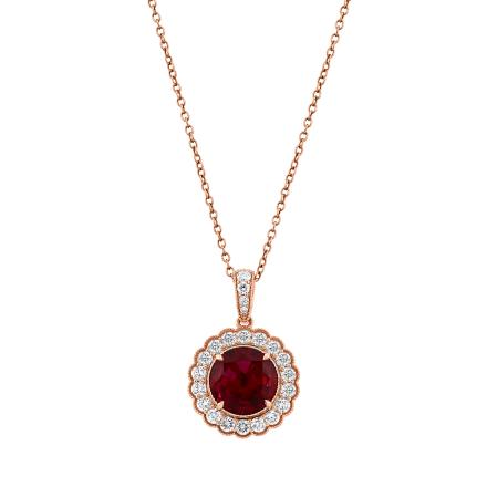 Round Lab Grown Ruby Milgrain Floral Halo Pendant (3.65 ct. tw., 9mm)
