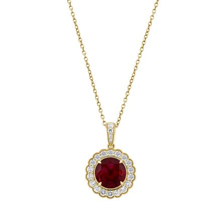 Round Lab Grown Ruby Milgrain Floral Halo Pendant (3.65 ct. tw., 9mm)