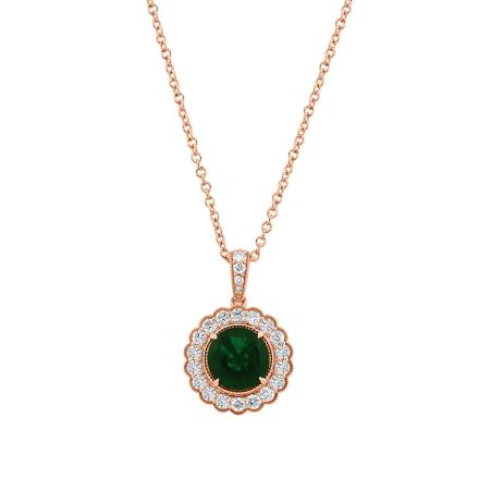 Round Lab Grown Green Emerald Milgrain Floral Halo Pendant (3.20 ct. tw., 9mm)