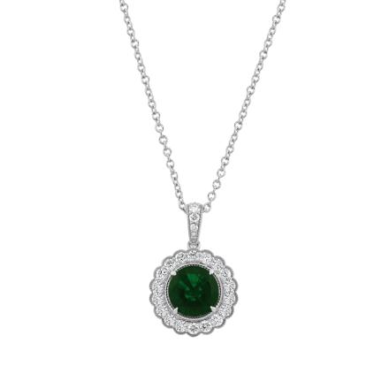 Round Lab Grown Green Emerald Milgrain Floral Halo Pendant (3.20 ct. tw., 9mm)