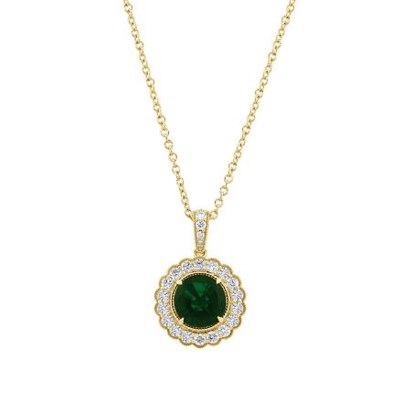 Round Lab Grown Green Emerald Milgrain Floral Halo Pendant (3.20 ct. tw., 9mm)