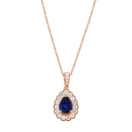 Pear Shaped Lab Grown Blue Sapphire Milgrain Floral Halo Pendant (1.75 ct. tw., 9.6mm)