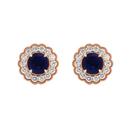 Round Lab Grown Blue Sapphire Milgrain Floral Halo Stud Earrings (4.00 ct. tw., 6.50mm)