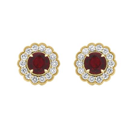 Round Lab Grown Ruby Milgrain Floral Halo Stud Earrings (3.80 ct. tw., 6.50mm)