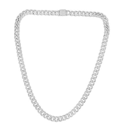 Lab Grown Diamond Cuban Neckalce 9.00 mm Width(14.00 ct. tw.) 22 inches in Sterling Silver