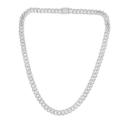Lab Grown Diamond Cuban Necklace 9.00 mm Width (13.00 ct. tw.) 20 inches in Silver with 18k Gold Plating