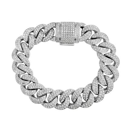 Lab Grown Diamond Cuban Bracelet 15.40 mm Width(10.00 ct. tw.) 8 inches in Silver with 18k Gold Plating