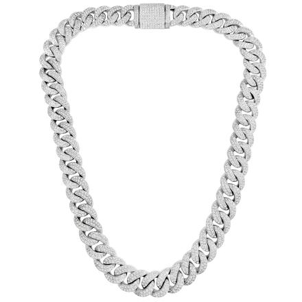 Lab Grown Diamond Cuban Neckalce 15.40 mm Width(27.00 ct. tw.) 22 inches in Sterling Silver