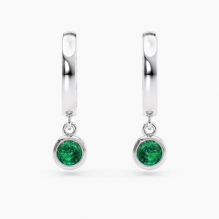 Petite Dangle Solitaire Green Emerald Hoop Earrings
