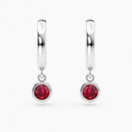 Petite Dangle Solitaire Ruby Gemstone High Polish Hoop Earrings 1.00ct. tw.