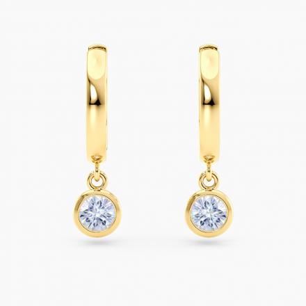Petite Dangle Solitaire Round Moissanite Gem High Polish Hoop Earrings 1.00ct. tw. 14K Yellow Gold