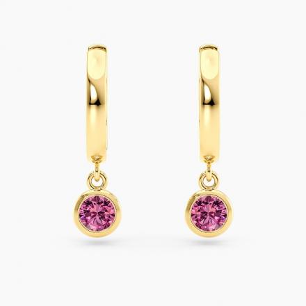 Petite Dangle Solitaire Pink Sapphire High Polish Hoop Earrings 1.00ct. tw.14K Yellow Gold