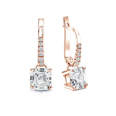 GIA Certified Asscher-Cut Diamond Stud Earrings in 14k Rose Gold Dangle Studs 4-Prong Basket
