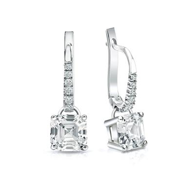 EGL USA Certified Asscher-Cut Lab Grown Diamond Stud Earrings in Platinum Dangle Studs 4-Prong Basket