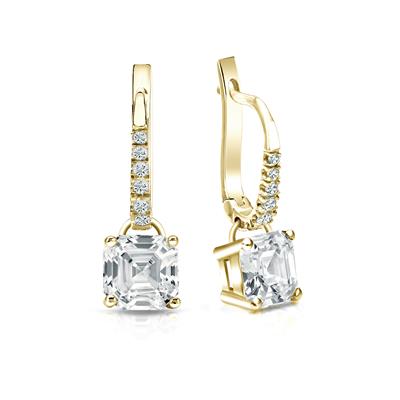 EGL USA Certified Asscher-Cut Lab Grown Diamond Stud Earrings in 18k Yellow Gold Dangle Studs 4-Prong Basket