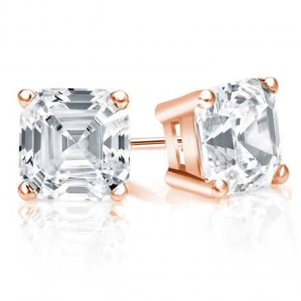 GIA Certified Asscher-Cut Diamond Stud Earrings in 14k Rose Gold 4-Prong Basket