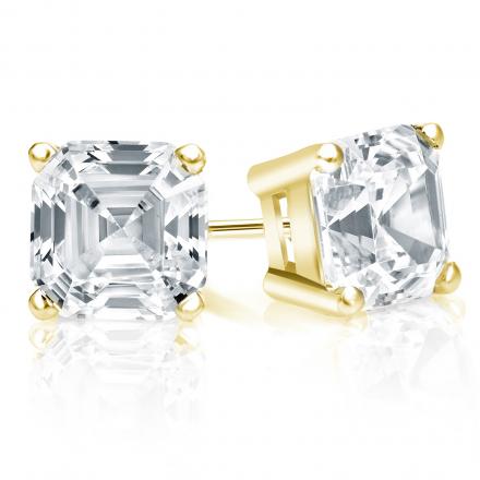 GIA Certified Asscher-Cut Diamond Stud Earrings in 14k Yellow Gold 4-Prong Basket