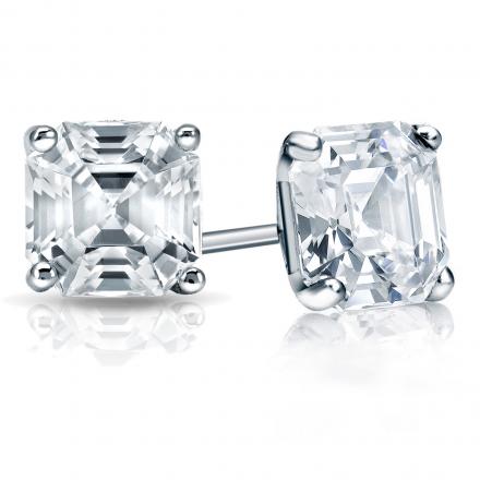 GIA Certified Asscher-Cut Diamond Stud Earrings in 18k White Gold 4-Prong Martini