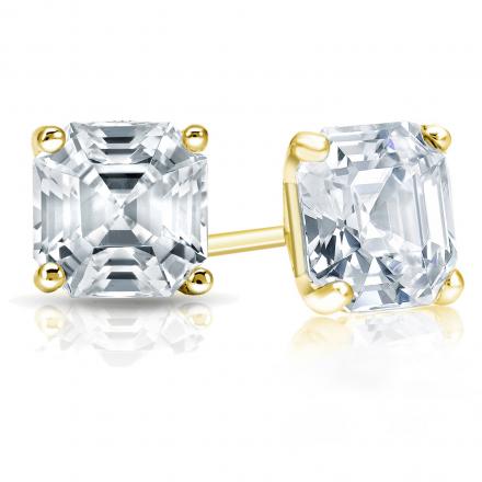 GIA Certified Asscher-Cut Diamond Stud Earrings in 14k Yellow Gold 4-Prong Martini