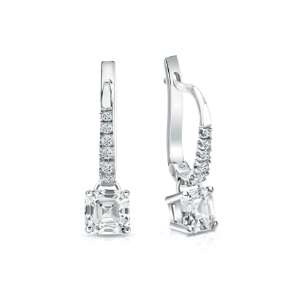 Natural Diamond Dangle Stud Earrings Asscher 1.00 ct. tw. (I-J, I1-I2) Platinum Dangle Studs 4-Prong Basket