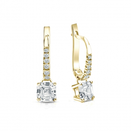 Natural Diamond Dangle Stud Earrings Asscher 1.00 ct. tw. (I-J, I1-I2) 18k Yellow Gold Dangle Studs 4-Prong Basket