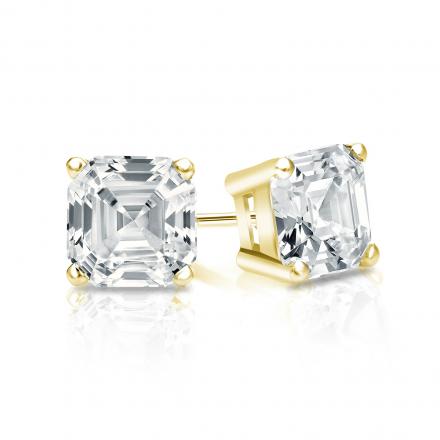 Natural Diamond Stud Earrings Asscher 1.00 ct. tw. (G-H, SI1) 18k Yellow Gold 4-Prong Basket