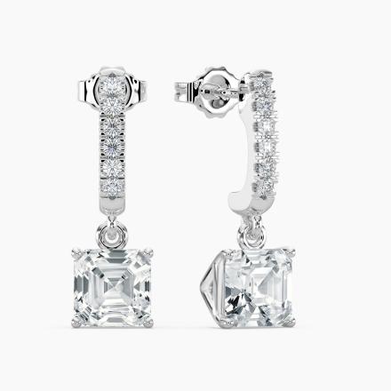 Natural Diamond Dangle Stud Earrings Asscher 2.00 ct. tw. (I-J, I1-I2) Platinum Dangle Studs 4-Prong Martini