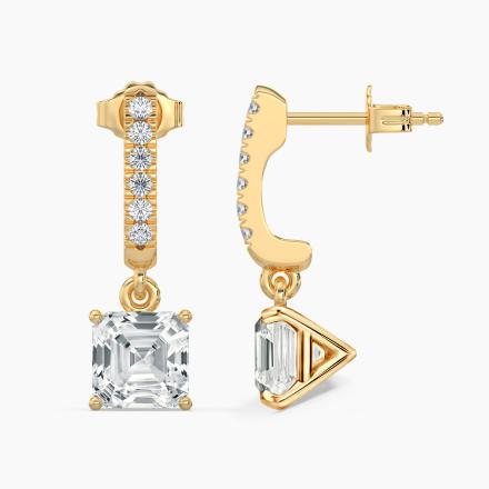 Natural Diamond Dangle Stud Earrings Asscher 2.00 ct. tw. (H-I, SI1-SI2) 18k Yellow Gold Dangle Studs 4-Prong Martini