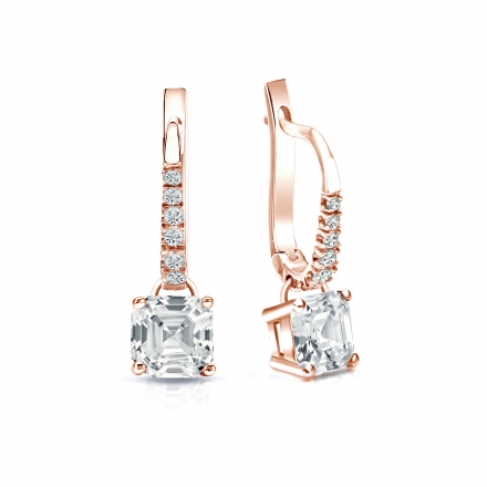 Natural Diamond Dangle Stud Earrings Asscher 1.50 ct. tw. (I-J, I1-I2) 14k Rose Gold Dangle Studs 4-Prong Basket