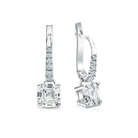Natural Diamond Dangle Stud Earrings Asscher 1.50 ct. tw. (I-J, I1-I2) 18k White Gold Dangle Studs 4-Prong Basket