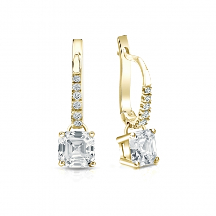 Natural Diamond Dangle Stud Earrings Asscher 1.50 ct. tw. (I-J, I1-I2) 14k Yellow Gold Dangle Studs 4-Prong Basket