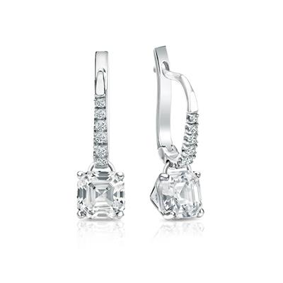 Natural Diamond Dangle Stud Earrings Asscher 1.50 ct. tw. (I-J, I1-I2) Platinum Dangle Studs 4-Prong Martini