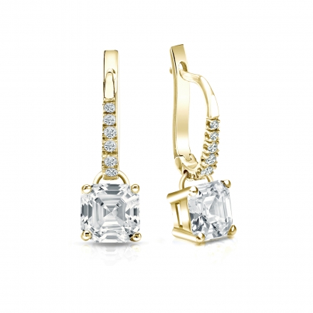 Natural Diamond Dangle Stud Earrings Asscher 2.00 ct. tw. (I-J, I1-I2) 18k Yellow Gold Dangle Studs 4-Prong Basket
