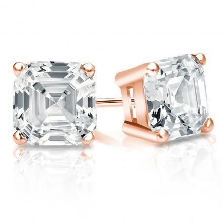 Certified 14k Rose Gold 4-Prong Basket Asscher Cut Diamond Stud Earrings 2.00 ct. tw. (G-H, VS1-VS2)