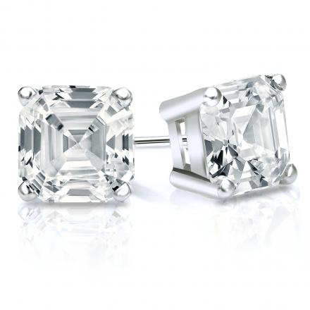Certified 14k White Gold 4-Prong Basket Asscher Cut Diamond Stud Earrings 3.00 ct. tw. (G-H, VS1-VS2)
