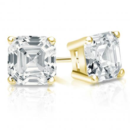 Certified 14k Yellow Gold 4-Prong Basket Asscher Cut Diamond Stud Earrings 2.00 ct. tw. (G-H, VS2)