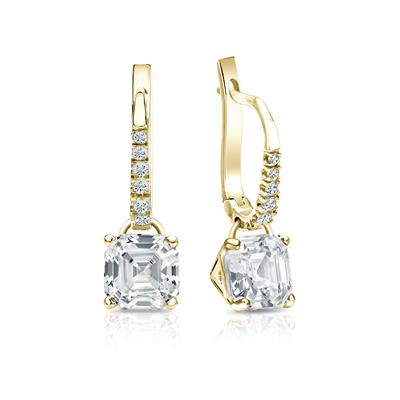 Natural Diamond Dangle Stud Earrings Asscher 2.00 ct. tw. (I-J, I1-I2) 18k Yellow Gold Dangle Studs 4-Prong Martini