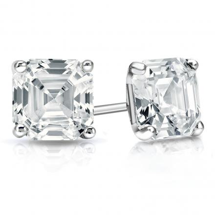 Certified 14k White Gold 4-Prong Martini Asscher Cut Diamond Stud Earrings 2.00 ct. tw. (G-H, VS2)